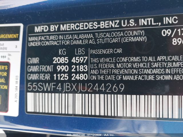 55SWF4JBXJU244269 Mercedes-Benz C 300