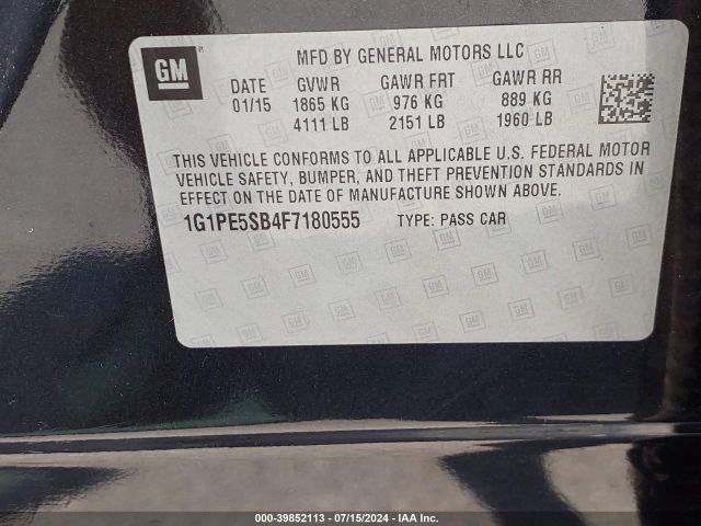 1G1PE5SB4F7180555 Chevrolet Cruze 2lt Auto