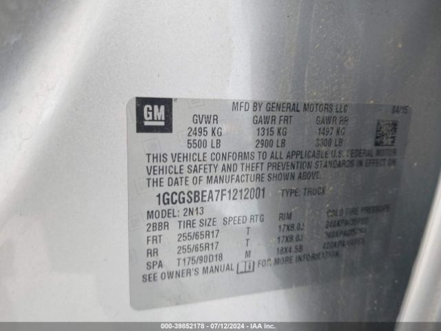 1GCGSBEA7F1212001 Chevrolet Colorado Lt