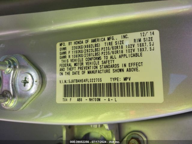 5J8TB4H54FL022705 Acura RDX