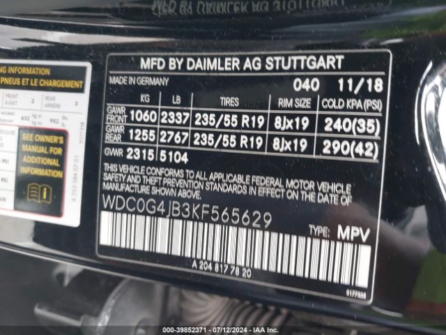 WDC0G4JB3KF565629 Mercedes-Benz GLC 300