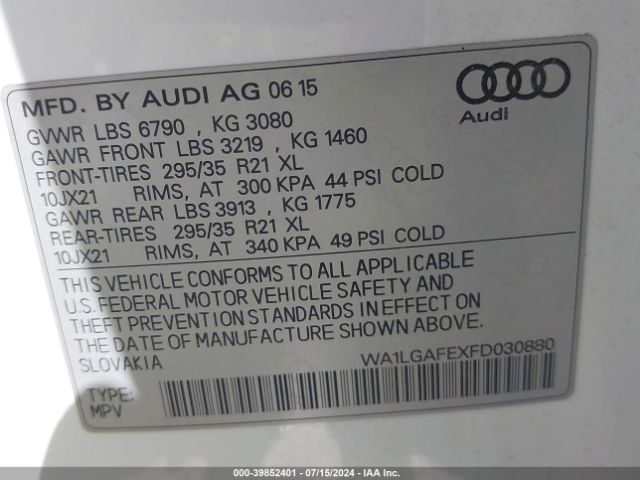 WA1LGAFEXFD030880 Audi Q7 3.0t Premium