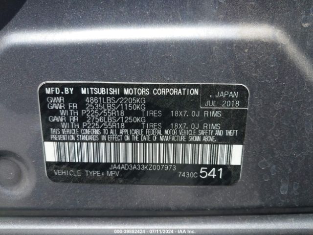 JA4AD3A33KZ007973 Mitsubishi Outlander Se