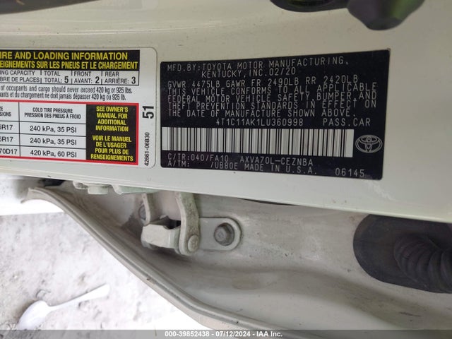 Toyota CAMRY LE 2020 4T1C11AK1LU360998 Image 9