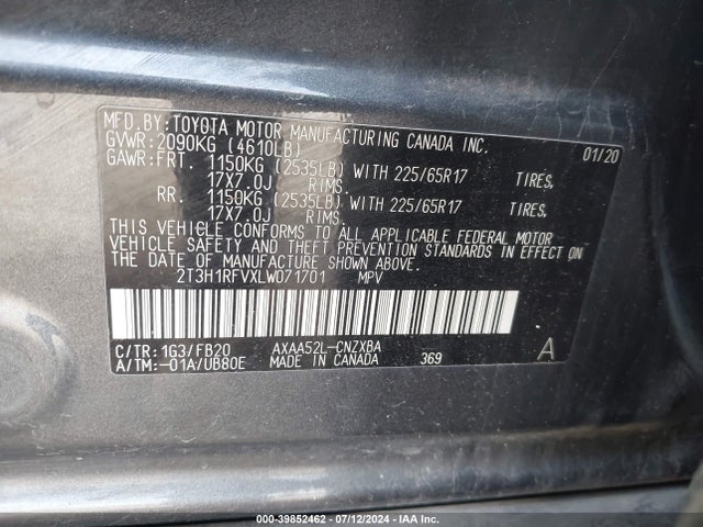 Toyota RAV4 LE 2020 2T3H1RFVXLW071701 Image 9