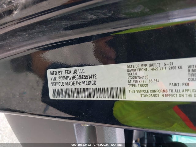 3C6MRVHG0ME551412 RAM Promaster 3500 High Roof 159 Wb