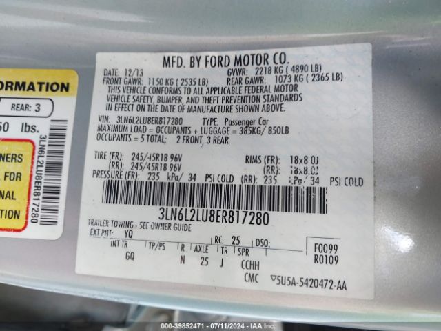 3LN6L2LU8ER817280 Lincoln MKZ HYBRID