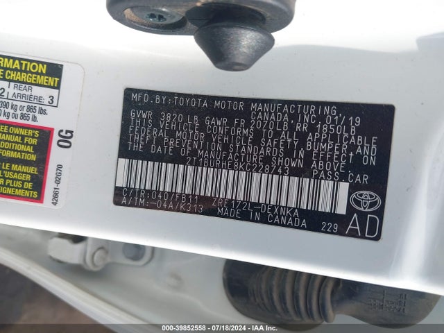Toyota COROLLA LE 2019 2T1BURHE8KC228743 Image 9
