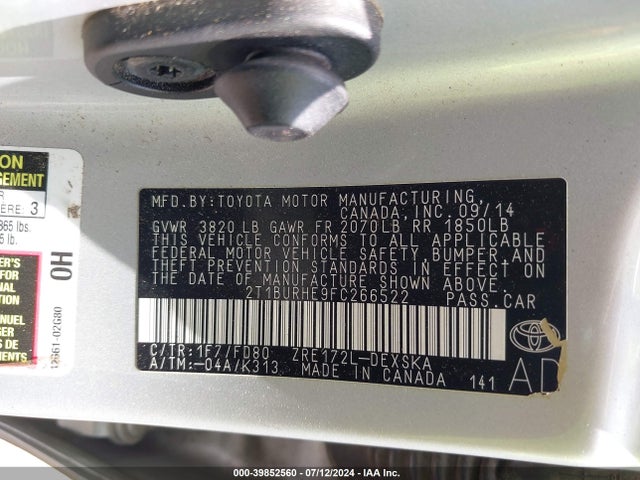 Toyota Corolla S Plus 2015 2T1BURHE9FC266522 Image 9