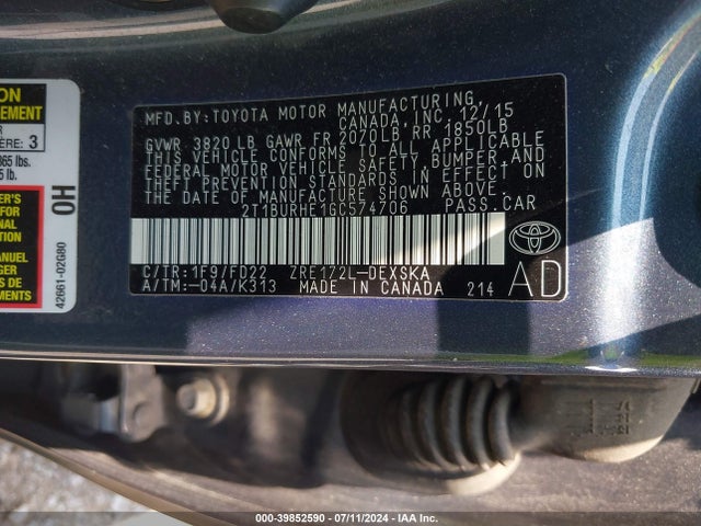 Toyota Corolla S Plus 2016 2T1BURHE1GC574706 Image 9