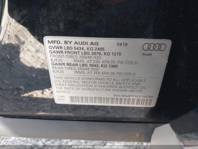 WA1BNAFY1K2104768 Audi Q5 45 Premium