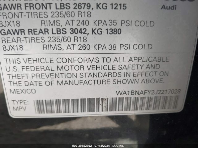 WA1BNAFY2J2217028 Audi Q5 2.0t Premium/2.0t Tech Premium