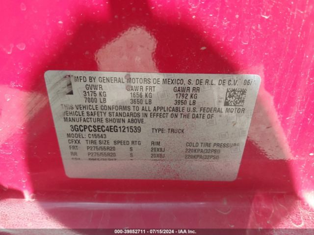 3GCPCSEC4EG121539 Chevrolet Silverado 1500 1lz