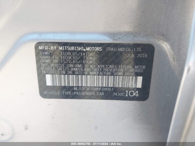 ML32F3FJ5HHF09061 Mitsubishi Mirage G4 Es