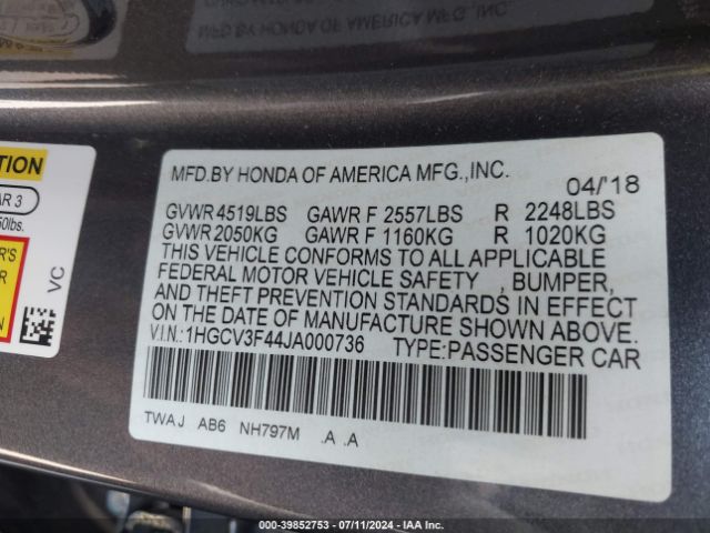 1HGCV3F44JA000736 Honda Accord Hybrid Ex