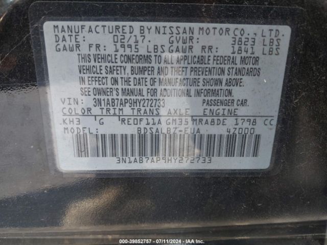 3N1AB7AP9HY272733 Nissan SENTRA S