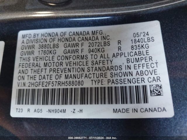 2HGFE2F57RH588080 Honda Civic Sport