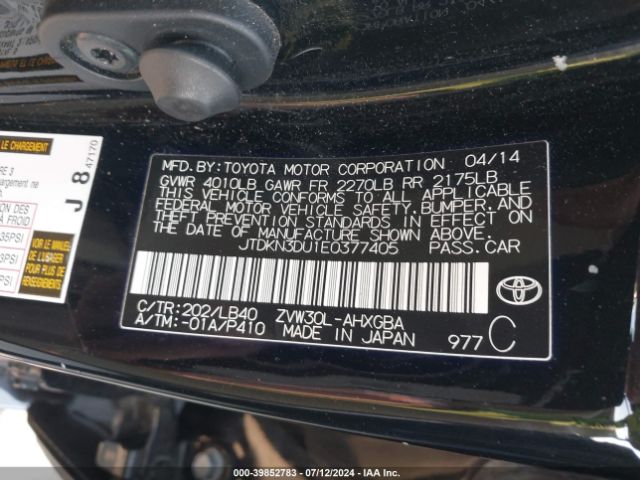JTDKN3DU1E0377405 Toyota Prius Four