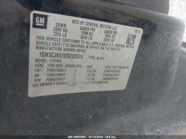 Chevrolet Suburban 1500 Lt 2014 1GNSCJE03ER200024 Image 9