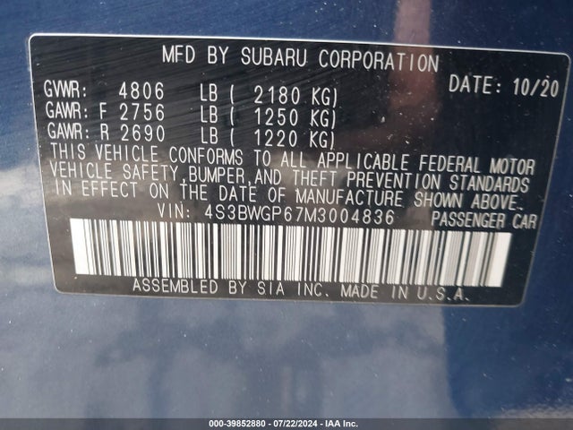 Subaru Legacy Touring Xt 2021 4S3BWGP67M3004836 Image 9