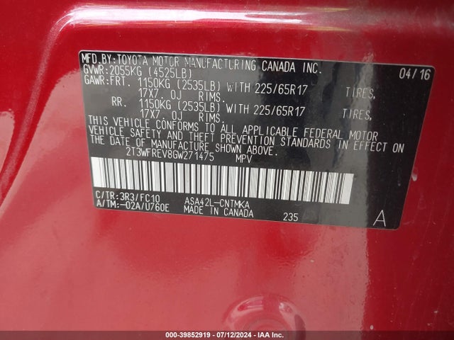 Toyota Rav4 Xle 2016 2T3WFREV8GW271475 Image 9