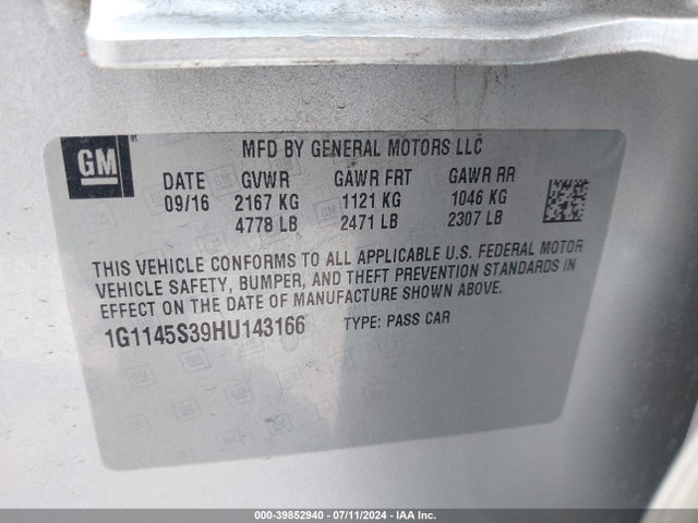 Chevrolet IMPALA 2LZ 2017 1G1145S39HU143166 Image 9