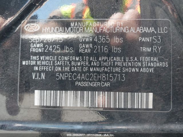 5NPEC4AC2EH815713 Hyundai Sonata Limited