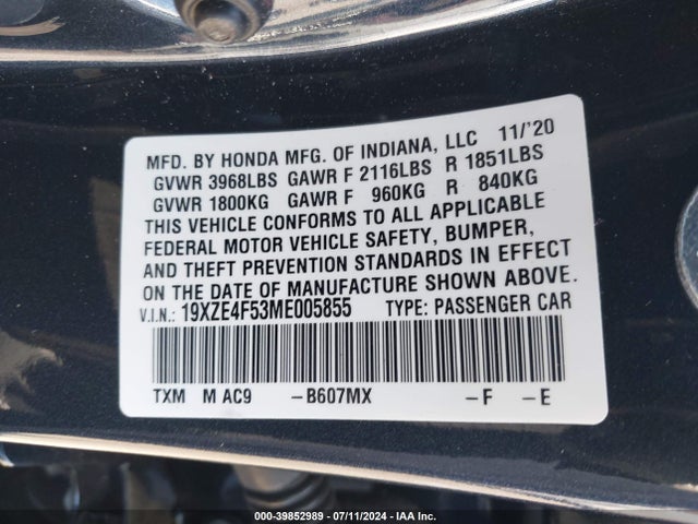Honda INSIGHT EX 2021 19XZE4F53ME005855 Image 9