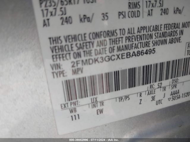 2FMDK3GCXEBA86495 Ford EDGE SE