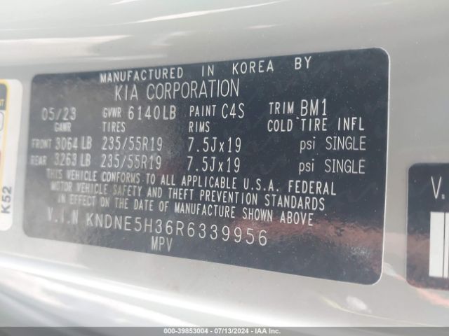 KNDNE5H36R6339956 KIA Carnival Mpv Sx