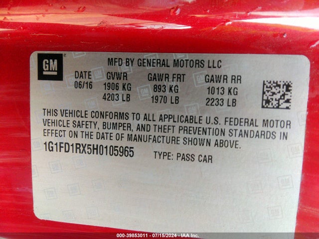 Chevrolet Camaro 2lt 2017 1G1FD1RX5H0105965 Image 9