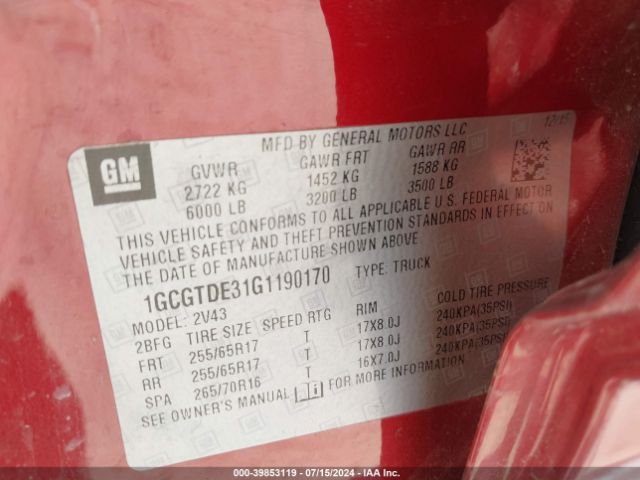 1GCGTDE31G1190170 Chevrolet Colorado Z71