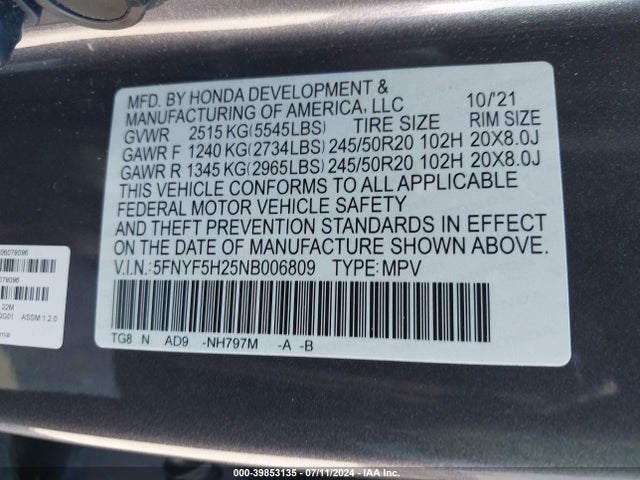 Honda Pilot 2wd Special Edition 2022 5FNYF5H25NB006809 Image 9