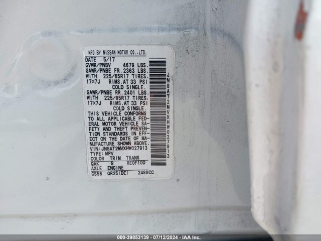 Nissan ROGUE SV 2017 JN8AT2MVXHW027913 Image 9