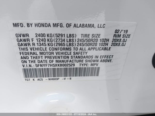 Honda Passport Ex-l 2019 5FNYF7H5XKB002529 Image 9