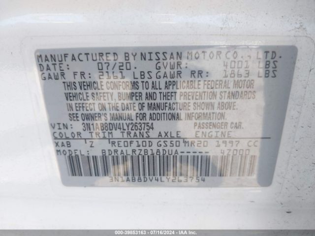 3N1AB8DV4LY263754 Nissan Sentra Sr Xtronic Cvt