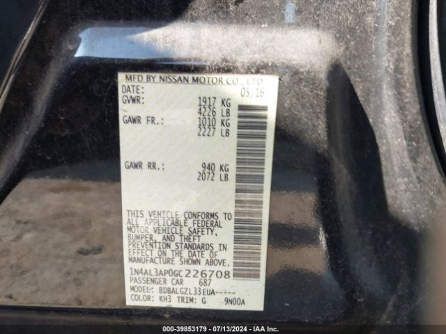 1N4AL3AP0GC226708 Nissan Altima 2.5/2.5 S/2.5 Sl/2.5 Sr/2.5 Sv