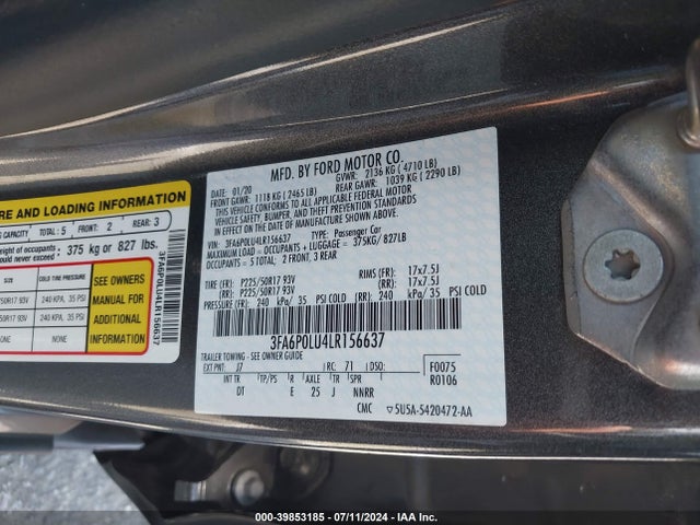 Ford Fusion Hybrid Se 2020 3FA6P0LU4LR156637 Image 9