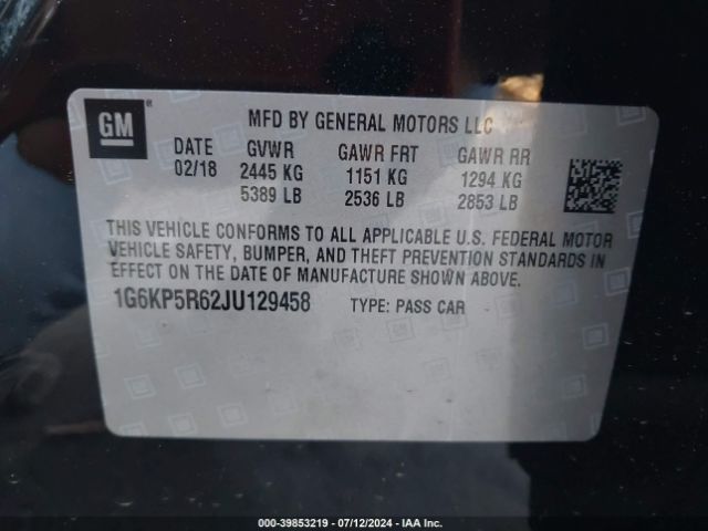 1G6KP5R62JU129458 Cadillac Ct6 Platinum