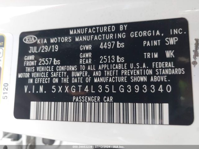 5XXGT4L35LG393340 KIA Optima Lx