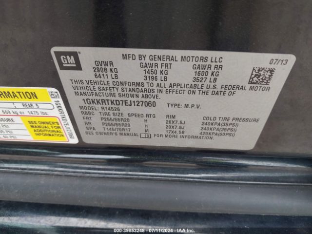 1GKKRTKD7EJ127060 GMC Acadia Denali