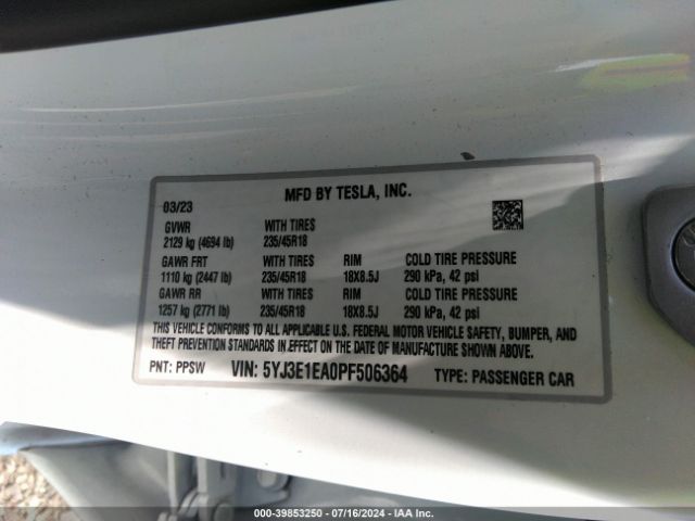 5YJ3E1EA0PF506364 Tesla Model 3 Rear-wheel Drive