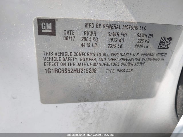 Chevrolet VOLT LT 2017 1G1RC6S52HU215208 Image 9