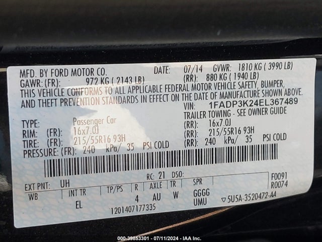 Ford FOCUS SE 2014 1FADP3K24EL367489 Image 9