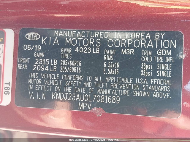 KNDJ23AU0L7081689 KIA SOUL LX