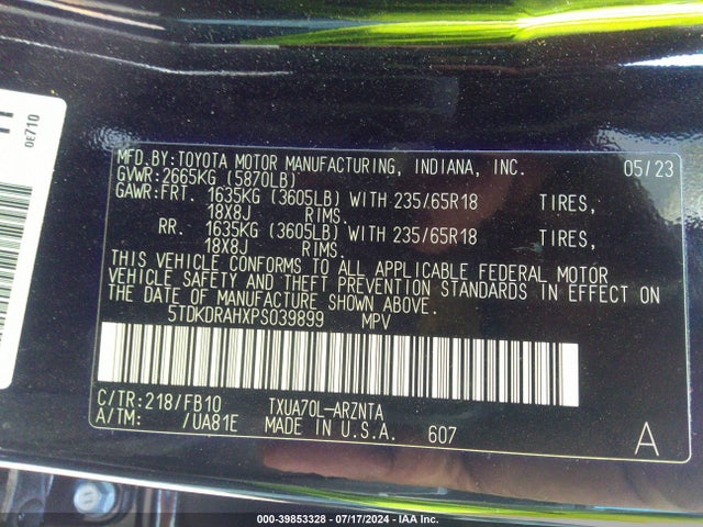Toyota Highlander Le 2023 5TDKDRAHXPS039899 Image 9