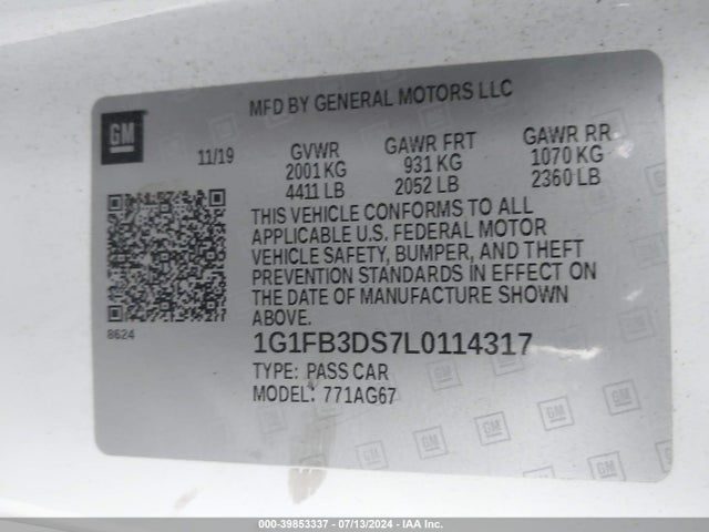 Chevrolet Camaro Rwd  1lt 2020 1G1FB3DS7L0114317 Image 9