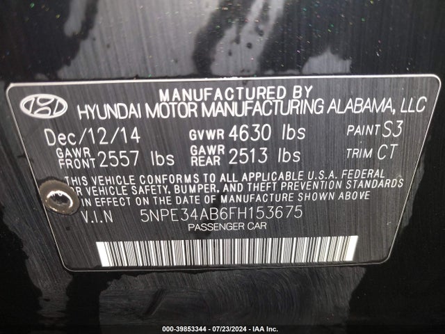 Hyundai Sonata Limited 2.0t 2015 5NPE34AB6FH153675 Image 9