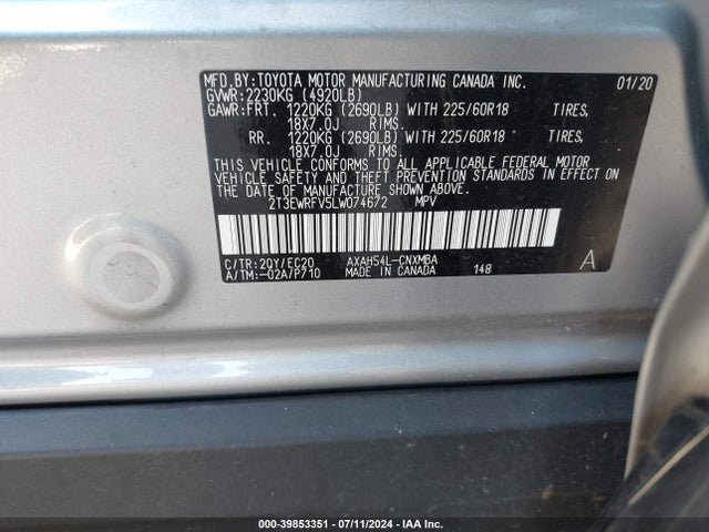 2T3EWRFV5LW074672 Toyota Rav4 Hybrid Xse
