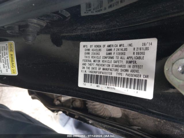 1HGCR6F59FA000706 Honda Accord Hybrid Ex-l